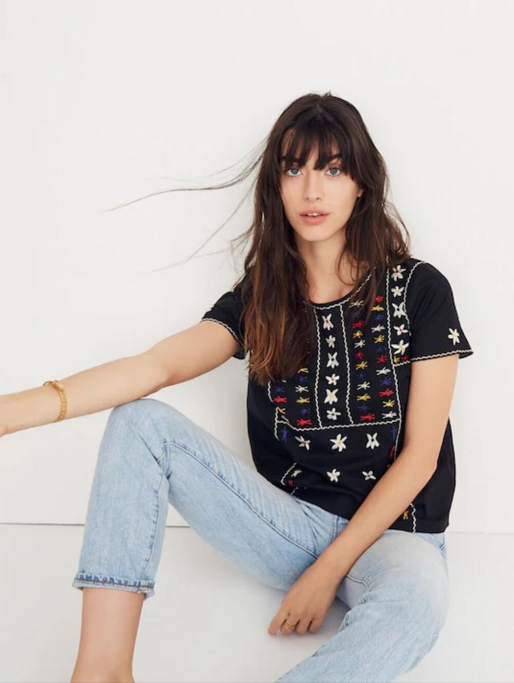 Madewell Embroidered Tie Back Cut Out Top
